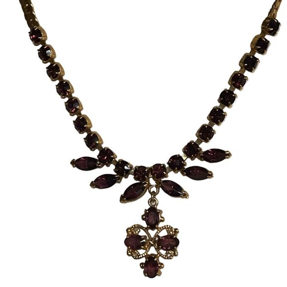 Vintage Prong Set Ruby Stone Dangle Gold Tone Women’s Necklace Estate Jewelry - Picture 4 of 11